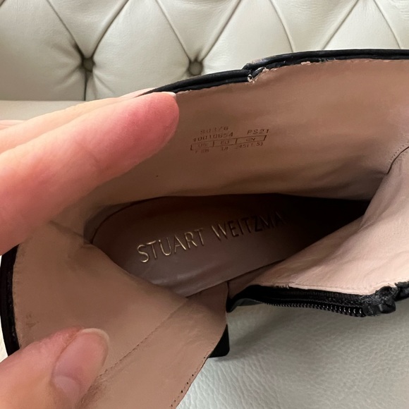 New Stuart Weitzman Black Boots Metal Chain 7.5 Lift Bootie - Picture 10 of 10